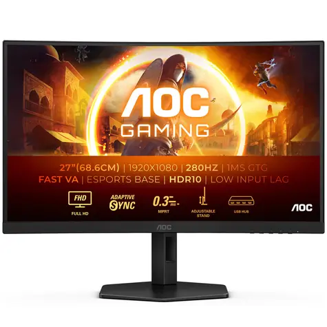 27" AOC Gaming C27G4ZXU čierna / VA / 1920x1080 / 16:9 / 1ms / 80mil: 1 / 300cd-m2 / HDMI + DP / VESA