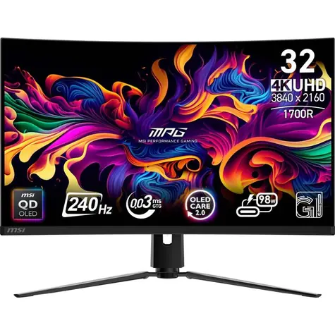 31.5" MSI MPG 321CURX čierna / 3840 x 2160 / QD-OLED / 16:9 / 0.3ms / 1.5M: 1 / 250cd-m2 / HDMI + DP + USB-C / VESA