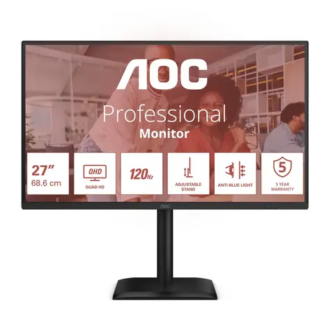 27" AOC Q27E4CV čierna / IPS / 2560x1440 / 16:9 / 4ms / 1500:1 / 350cd-m2 / HDMI + DP + USB-C / VESA