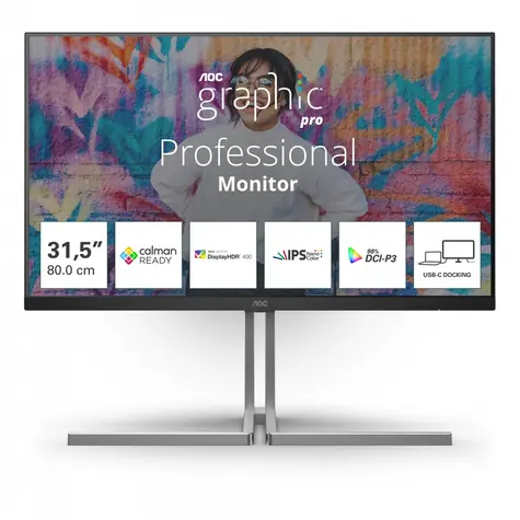 31.5" AOC U32U3CV čierna / IPS / 3840x2160 / 16:9 / 4ms / 1000:1 / 400cd-m2 / HDMI + DP + USB-C / VESA