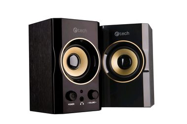 C-TECH reproduktory SPK-11, 2.0, drevené, čierno-zlaté, USB, 5W