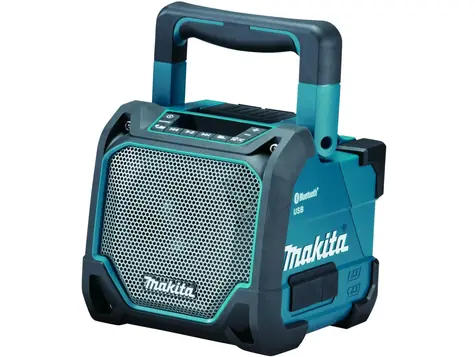 Makita DMR202 modrá / Aku Stavebný reproduktor / 10.8V - 18V / BT 4.0 / 3.5mm jack / USB / 5V | 2.1A / IP64