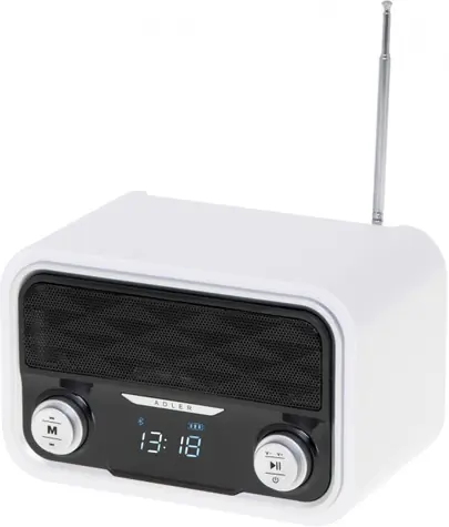Adler AD 1185 čierno biela / retro rádio / FM / 1 800 mAh batéria / Bluetooth 4.0 / 50 staníc / prehrávanie z USB SD / LCD 
