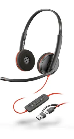Poly Blackwire 3220 čierna / Náhlavná súprava / mikrofón / dve slúchadlá / USB-C/A