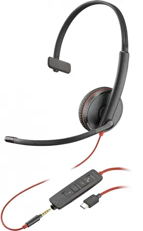 Poly Blackwire C3215 čierna / Náhlavná súprava / mikrofón / jedno slúchadlo / 3.5mm jack / USB-C