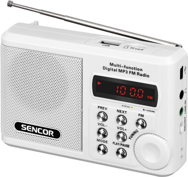 Sencor SRD 215 W biela / Prenosné rádio / FM / lithiová batéria / USB / microSD