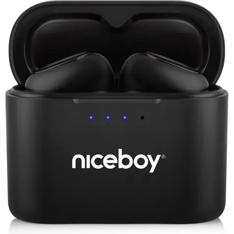 Niceboy HIVE Podsie 4 čierna / Bezdrôtové slúchadlá s mikrofónom / TWS / Bluetooth 5.4 / IP54 / nabíjacie puzdro
