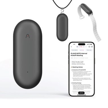 PLAUD Note Pin Grey - AI hlasový záznamník (2025) / Diktafón / Kapacita 64 GB / Výdrž batérie 20 h / BT / USB / WiFi