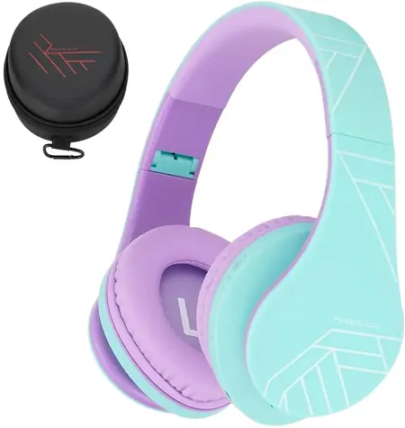PowerLocus P2 Kids Turquoise/Purple / Detské bezdrôtové slúchadlá s mikrofónom / Bluetooth 5.3