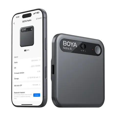Boya Notra čierna / Zvukový záznamník s AI prekladačom / 64GB / 24h / BT / Wi-Fi / USB-C