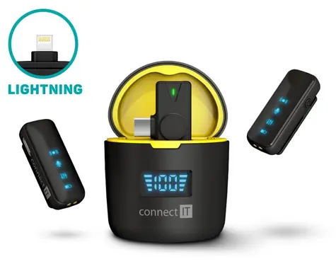 Connect IT ClipMic Pro Lightning Sada 2 ks bezdrôtových mikrofónov s Lightning prijímačom čierna / dosah 20 m / výdrž 5 h