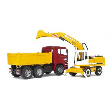 Bruder 02751 Nákladné auto MAN TGA s bagrom Liebherr / 1:16 / od 3 rokov