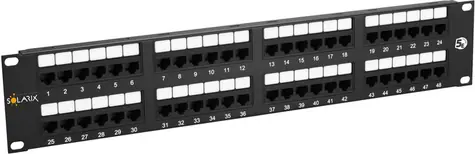 Solarix patch panel 48x RJ45 CAT5E UTP / 2U / čierna