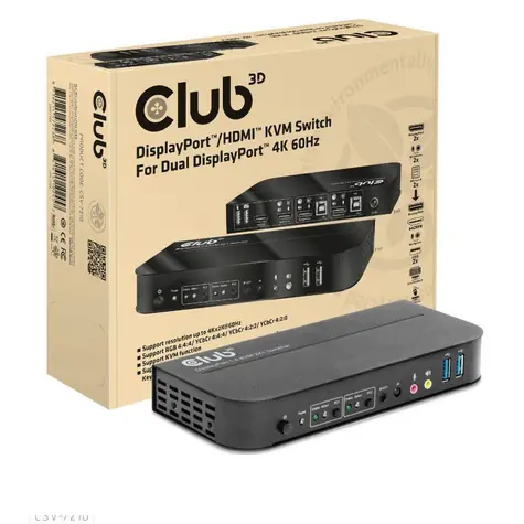 CLUB3D CSV-7210 sieťový prepínač - switch čierna / HDMI / DP / HDR / podpora IR ovládače