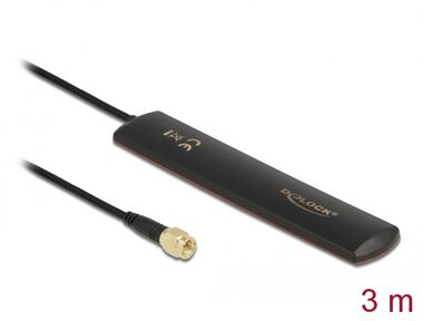 Delock LTE anténa SMA 3 pevná čierna lepiaca montáž / 3 dBi / všesmerová