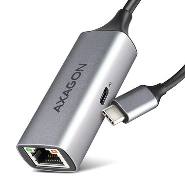 Axagon ADE-TXPD, USB-C 3.2 Gen 1 - Gigabit Ethernet sieťová karta, Asix AX88179, PD 100W, auto inštal šedá