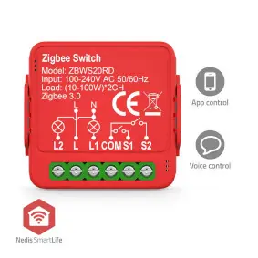 Nedis SmartLife Spínač / Zigbee 3.0 / 2x100 W / Pripojenie terminálu / Aplikácia na stiahnutie pre: Android & iOS