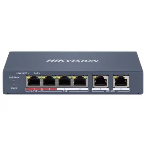 HIKVISION DS-3E1106HP-EI / Switch / 4X 100 Mbps RJ45 PoE / 4X 100 Mbps RJ45