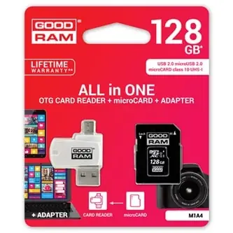 GOODRAM All-In-One 128GB / sada micro SDXC + adaptér + čítačka kariet / UHS-I / čítanie: 60MBs / zápis: 10 MBs