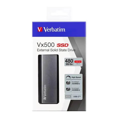 Verbatim Store 'n' Go Vx500 480GB strieborná / Externý SSD / 2.5"/ USB 3.1 Gen 2 / čítanie: 500MBs / zápis: 440MBs