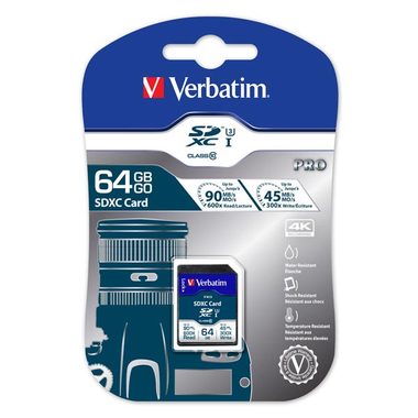 Verbatim SDXC 64GB pamätová karta Pre U3 / UHS-III / U3 / V30 / R: 90 MBps / W: 45 MBps / vhodné pre 4K
