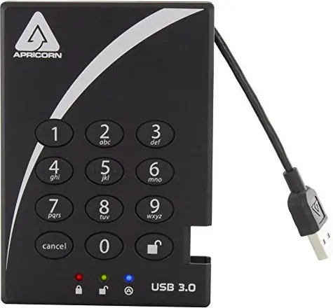 Apricorn Aegis Padlock 1TB čierna / Externý HDD / 2.5" / šifrovanie 256-bit AES / USB 3.0