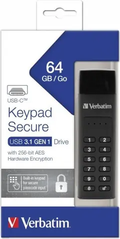Verbatim Keypad Secure Drive 64 GB / USB C 3.2 Gen 1 / R: 160 MBs / W: 140 MBs