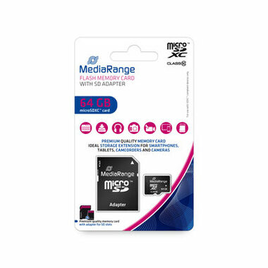 MediaRange microSDXC 64GB + SD adaptér / Class 10 / R: 60MBs / W: 15 MBs