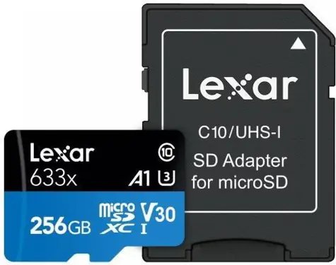 Lexar High-Performance 633x microSDXC 256GB + adaptér / UHS-I U3 / Class 10 / A1 / V30 / čítanie: 95MBs / zápis: 45 MBs
