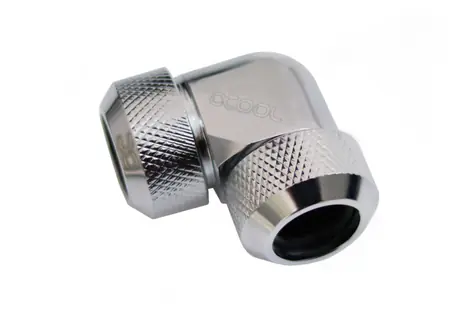 Alphacool Eiszapfen 13mm kompresné šróbenie HardTube 90 ° L-konektor pre mosadzné &amp; Acryl rúrky chrómová