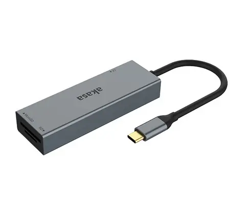 Akasa AK-CR-09BK card reader 3v1 strieborná / čítačka kariet 3v1 / USB-C / MicroSD / SD / CF