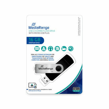 MediaRange MR931-2 USB-Stick 16GB strieborná / USB 2.0 Type A / Rýchlosť čítania 15 MB/s / Rýchlosť zápisu 5 MB/s / Hliník