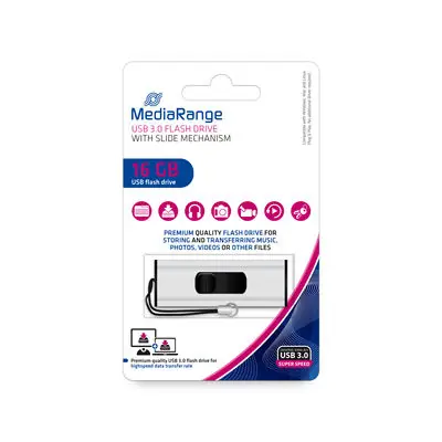 MediaRange MR915 USB-Stick 16GB strieborná / USB 3.0 Type A / Rýchlosť čítania 50 MB/s / Rýchlosť zápisu 15 MB/s / Hliník