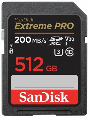 SanDisk Extreme PRO SDXC 512GB / Class 10 / rýchlosť prenosu 200 MB/s / vhodné pre 4K