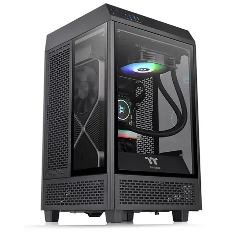 Thermaltake The Tower 100 Black / Mini ATX / 1x USB C 3.2 / 2x USB 3.0 / Bez zdroja / priehľadná bočnica