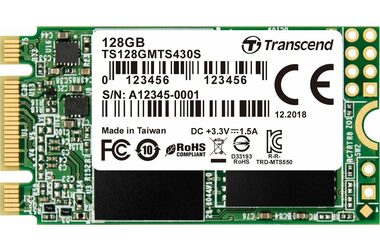 Transcend MTS430S 128GB/M.2 2242 SATA/RW: 560/380 MBps/ IOPS: 35K/80K/MTBF 1.0mh/3y