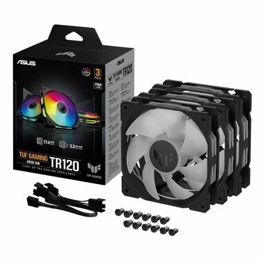 Asus TUF GAMING TR120 ARGB (3ks) čierna / 120mm / Hydraulic bearing / 2000 RPM / 77.4 CFM / 29 dB