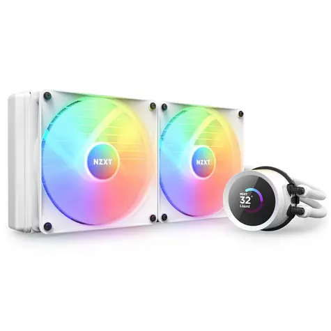 NZXT Kraken RGB 280 biela / 2x 140mm / Fluid Dynamic Bearing / 34.48 dB @ 1500 RPM / 90.79 CFM / AMD + Intel
