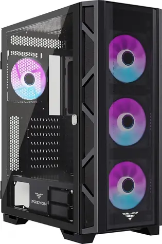 PREYON Nest Meshy+ ARGB čierna / ATX / USB-A 3.0 / 2x USB-A 2.0 / 4X 120mm / bez zdroja / priehľadná bočnica 