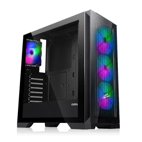 Evolveo Ptero Q2G čierna / ATX / 1x USB 3.2 Gen 1 + 2x USB 2.0 / 4X 120 mm ARGB / bez zdroja / priehľadná bočnica + predná