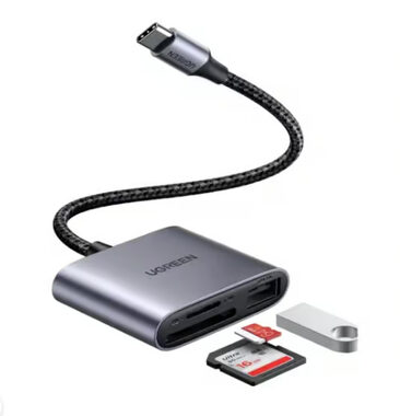 Ugreen CM387 čierna / čítačka pamäťových kariet / USB-C / SD/TF + USB