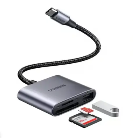 Ugreen CM387 čierna / čítačka pamäťových kariet / USB-C / SD/TF + USB