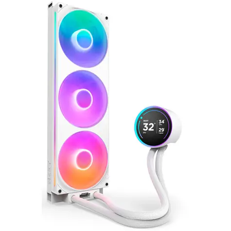 NZXT Kraken Elite 420 RGB biela / 3x 140mm / Fluid Dynamic Bearing / 34.5 dB @ 2000 RPM / 98.61 CFM / AMD + Intel