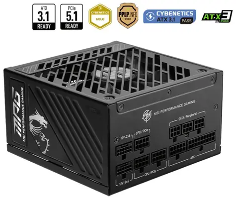 Rozbalené - MSI MPG A1000GS PCIE5 / 1000W / 135mm ventilátor / PFC / modulárne / 80PLUS Gold / rozbalené