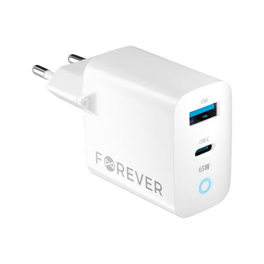 Forever GaN TC-06-65AC Rýchlonabíjačka do siete biela / 1x USB-C 1x USB 65W / PD / QC 