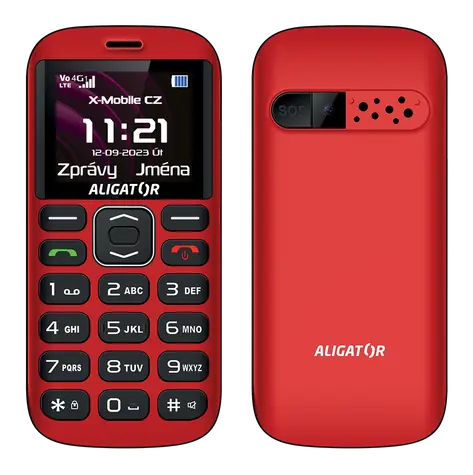 Aligator A720 4G Senior čierno-čevená / 1.8" TFT / SOS tlačidlo / nabíjací stojanček / SOS lokátor / FM rádio