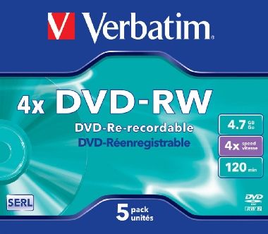 Verbatim DVD-RW / 4.7 GB / 4x / 5ks šperk box
