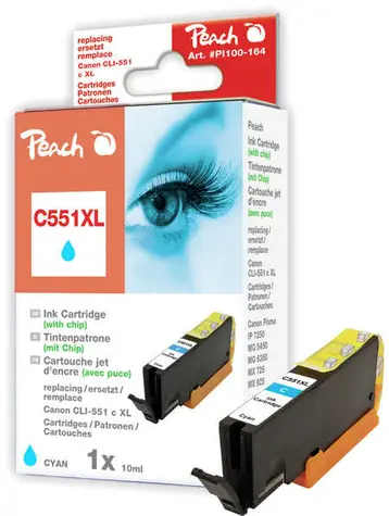 Peach CLI-551XL alternatívny cartridge s čipom / Pixma MG5450 / 13ml / Modrá