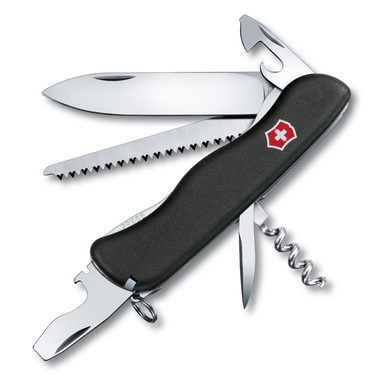 VICTORINOX FORESTER čierna / Vreckový nôž / Oceľ / Počet funkcií 12 / Dĺžka 111 mm