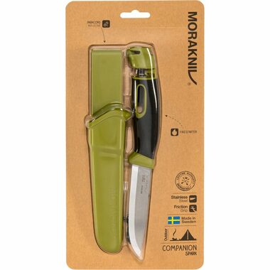 Morakniv Companion Spark zelená / Outdoor nôž s kresadlom / nerezová oceľ / čepeľ 10.4 cm / plastové puzdro